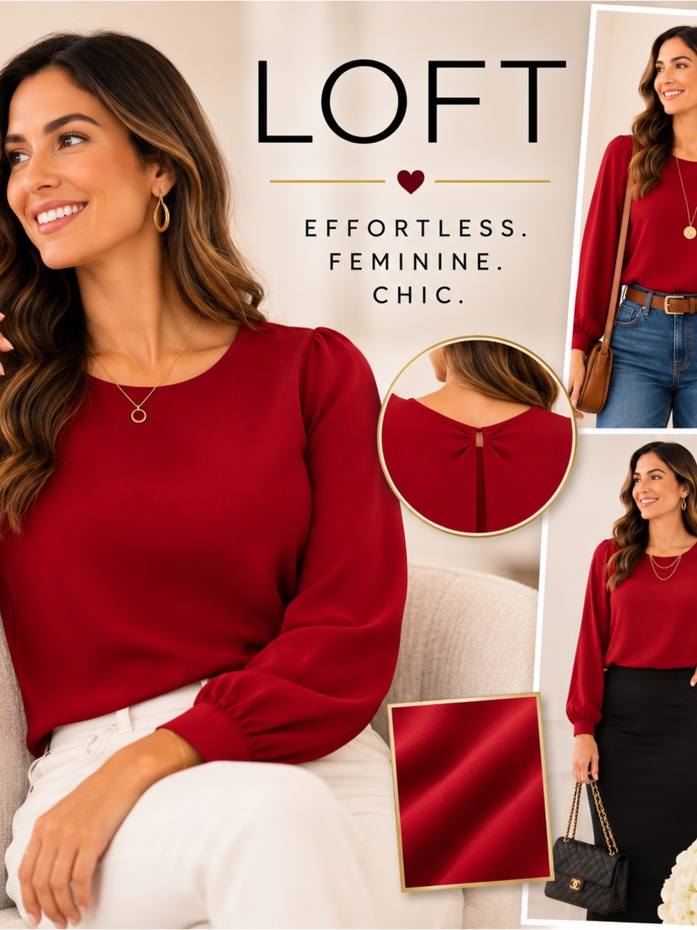 ❤️ Ann Taylor LOFT- Flattering Long Sleeve Red Blouse